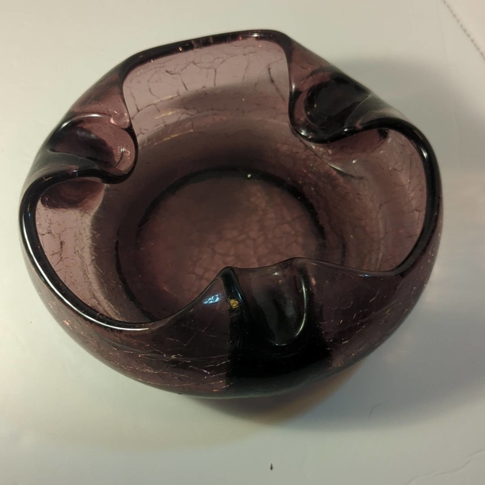 Vintage Viking Purple Amethyst Crackle Glass Ashtray